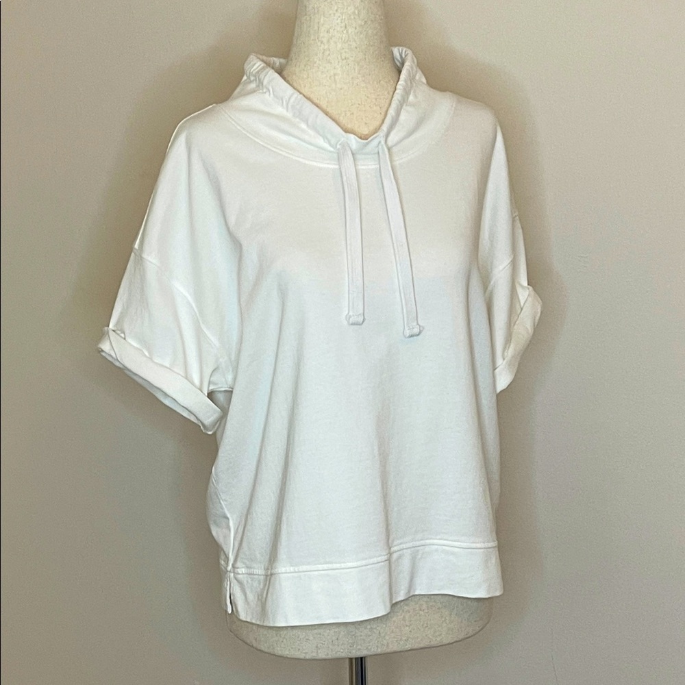 Lilla P White 100% Cotton Short Sleeve Poncho Funnel Neck Top XS